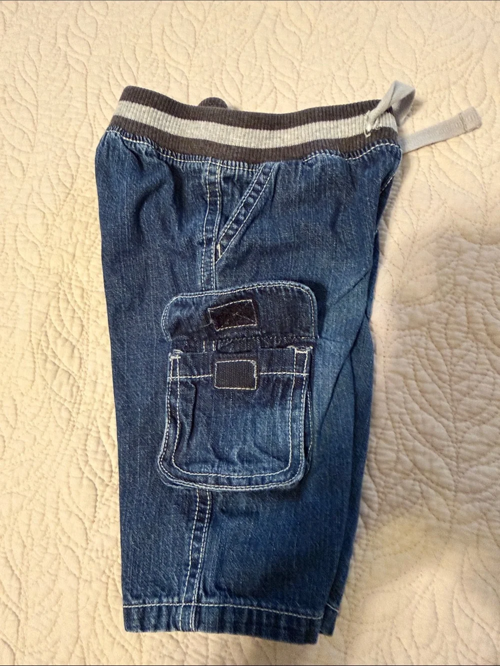 Gymboree Blue Denim Cargo Bottoms with Striped Elastic Waistband 3-6 Months